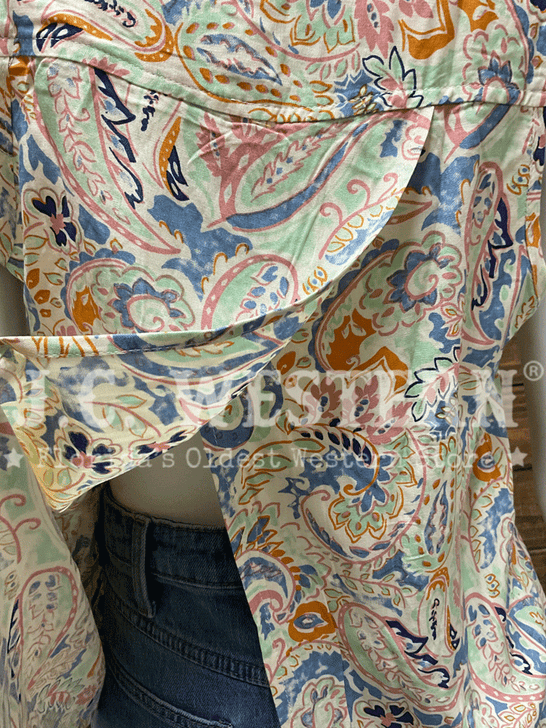 Santiki 4666-1682 Womens Lindy Sleeveless Top Organic Paisley Multicolor open back close up. If you need any assistance with this item or the purchase of this item please call us at five six one seven four eight eight eight zero one Monday through Saturday 10:00a.m EST to 8:00 p.m EST

