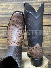Black Jack KTB987-V3 Mens Full Quill Ostrich Western Boot Kango Tobac Bruciato Bark toe and back view. If you need any assistance with this item or the purchase of this item please call us at five six one seven four eight eight eight zero one Monday through Saturday 10:00a.m EST to 8:00 p.m EST