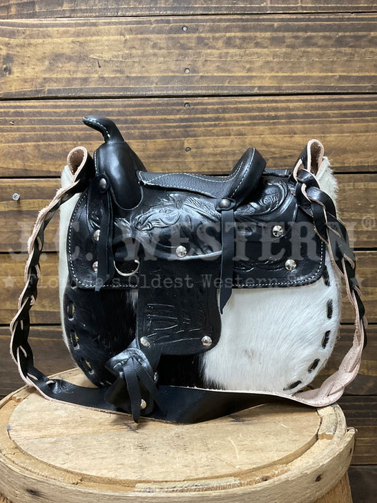 South Bay Leather WS-H Womens Hair On Saddle Purse Black And White back view. If you need any assistance with this item or the purchase of this item please call us at five six one seven four eight eight eight zero one Monday through Saturday 10:00a.m EST to 8:00 p.m EST
