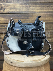 South Bay Leather WS-H Womens Hair On Saddle Purse Black And White front view. If you need any assistance with this item or the purchase of this item please call us at five six one seven four eight eight eight zero one Monday through Saturday 10:00a.m EST to 8:00 p.m EST