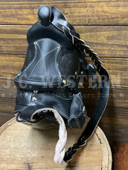 South Bay Leather WS-BK Womens Tooled Saddle Purse Black view from above. If you need any assistance with this item or the purchase of this item please call us at five six one seven four eight eight eight zero one Monday through Saturday 10:00a.m EST to 8:00 p.m EST