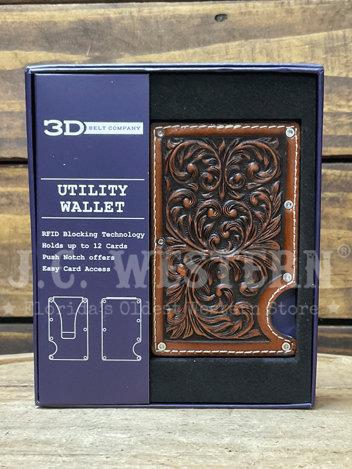 3D D250015202 Mens Smart Style Scroll Embossed Wallet Brown front view. If you need any assistance with this item or the purchase of this item please call us at five six one seven four eight eight eight zero one Monday through Saturday 10:00a.m EST to 8:00 p.m EST