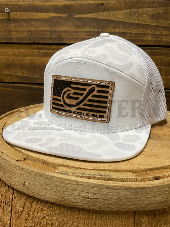 Shoot & Reel SR15 Hook Flag Patch Flat Bill Cap Sneaux White side / front view. If you need any assistance with this item or the purchase of this item please call us at five six one seven four eight eight eight zero one Monday through Saturday 10:00a.m EST to 8:00 p.m EST