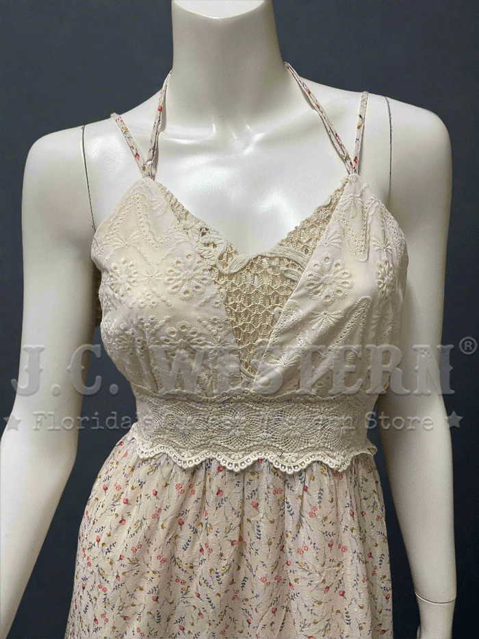 Miss Me MD1852T Womens Ditzy Floral Print Maxi Dress Ivory front view. If you need any assistance with this item or the purchase of this item please call us at five six one seven four eight eight eight zero one Monday through Saturday 10:00a.m EST to 8:00 p.m EST