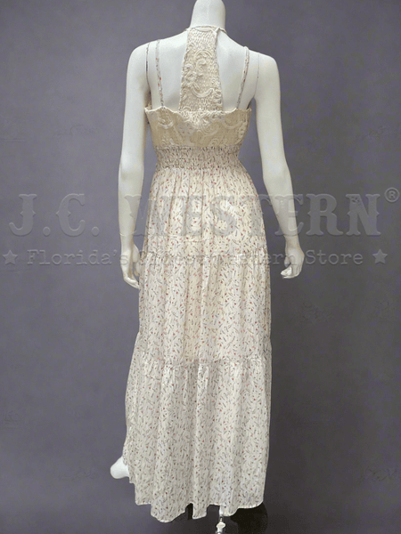 Miss Me MD1852T Womens Ditzy Floral Print Maxi Dress Ivory back view. If you need any assistance with this item or the purchase of this item please call us at five six one seven four eight eight eight zero one Monday through Saturday 10:00a.m EST to 8:00 p.m EST