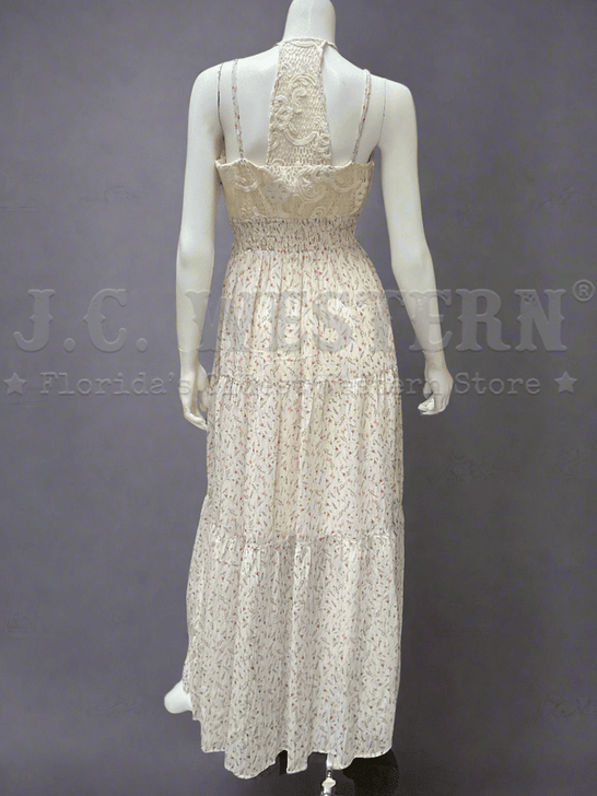 Miss Me MD1852T Womens Ditzy Floral Print Maxi Dress Ivory back view. If you need any assistance with this item or the purchase of this item please call us at five six one seven four eight eight eight zero one Monday through Saturday 10:00a.m EST to 8:00 p.m EST