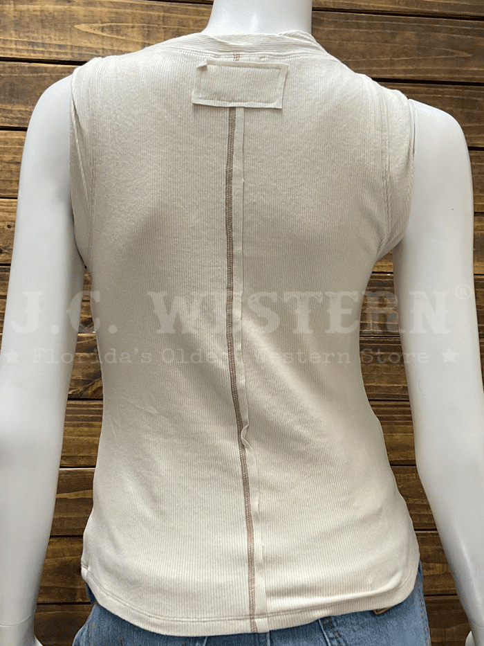 Miss Me MT5004T Womens Exposed Seam Knit Tank Top Natural front view. If you need any assistance with this item or the purchase of this item please call us at five six one seven four eight eight eight zero one Monday through Saturday 10:00a.m EST to 8:00 p.m EST