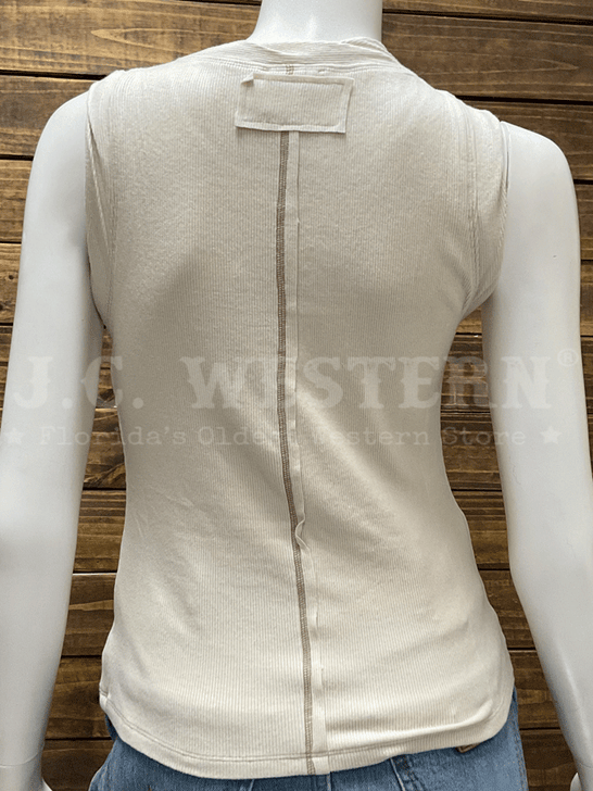 Miss Me MT5004T Womens Exposed Seam Knit Tank Top Natural back view. If you need any assistance with this item or the purchase of this item please call us at five six one seven four eight eight eight zero one Monday through Saturday 10:00a.m EST to 8:00 p.m EST