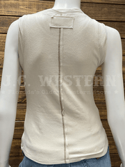 Miss Me MT5004T Womens Exposed Seam Knit Tank Top Natural back view. If you need any assistance with this item or the purchase of this item please call us at five six one seven four eight eight eight zero one Monday through Saturday 10:00a.m EST to 8:00 p.m EST