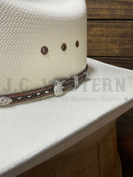 Larry Mahan LMH11071 BULL 10X Straw Hat Ivory close up. If you need any assistance with this item or the purchase of this item please call us at five six one seven four eight eight eight zero one Monday through Saturday 10:00a.m EST to 8:00 p.m EST