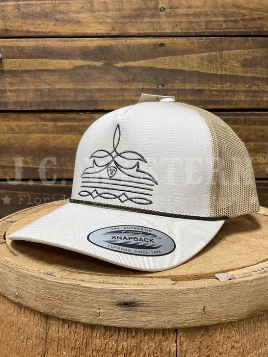 Ariat A300092308 Toe Bug Stitch & Shield Embroidery Cap Tan front / side view. If you need any assistance with this item or the purchase of this item please call us at five six one seven four eight eight eight zero one Monday through Saturday 10:00a.m EST to 8:00 p.m EST