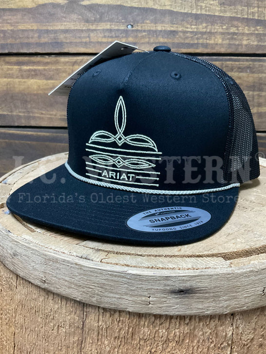 Ariat A300092201 Toe Bug Stitch & Shield Embroidery Cap Black front /side view. If you need any assistance with this item or the purchase of this item please call us at five six one seven four eight eight eight zero one Monday through Saturday 10:00a.m EST to 8:00 p.m EST