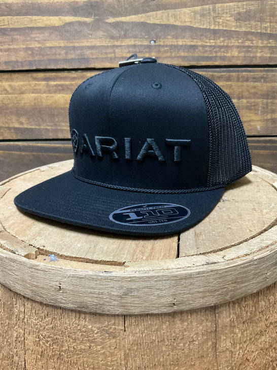 Ariat A300091801 Flexfit 110 3D Embroidery Cap Black front / side view. If you need any assistance with this item or the purchase of this item please call us at five six one seven four eight eight eight zero one Monday through Saturday 10:00a.m EST to 8:00 p.m EST 