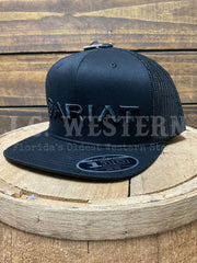 Ariat A300091801 Flexfit 110 3D Embroidery Cap Black front / side view. If you need any assistance with this item or the purchase of this item please call us at five six one seven four eight eight eight zero one Monday through Saturday 10:00a.m EST to 8:00 p.m EST 