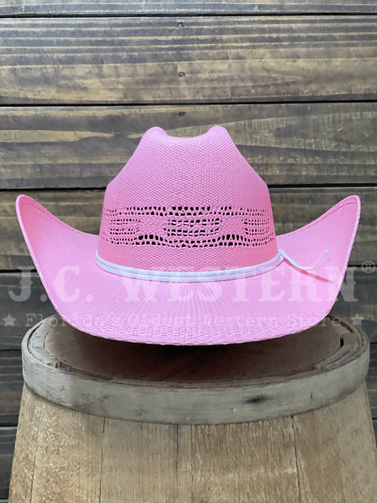 Twister T7135030 Youth Bangora Straw Western Hat Pink front view. If you need any assistance with this item or the purchase of this item please call us at five six one seven four eight eight eight zero one Monday through Saturday 10:00a.m EST to 8:00 p.m EST