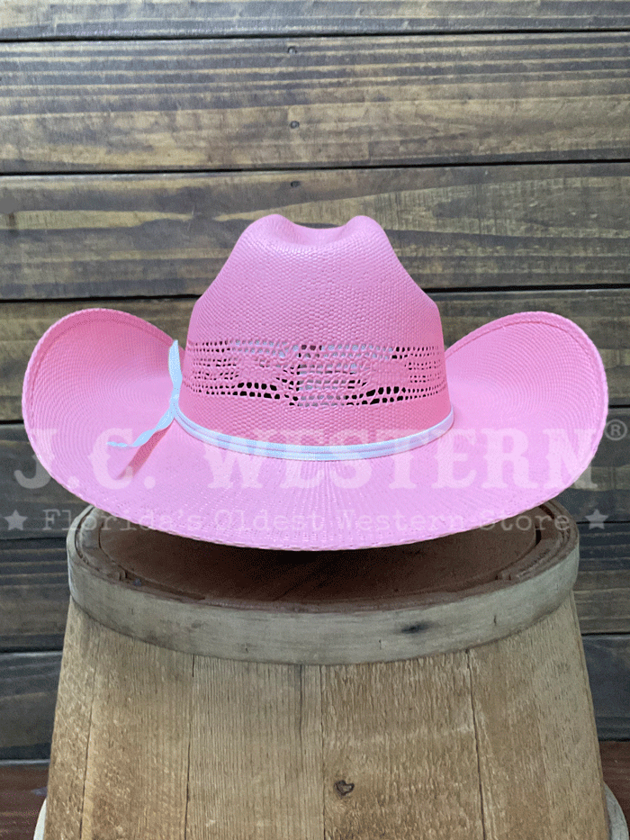 Twister T7135030 Youth Bangora Straw Western Hat Pink front view. If you need any assistance with this item or the purchase of this item please call us at five six one seven four eight eight eight zero one Monday through Saturday 10:00a.m EST to 8:00 p.m EST