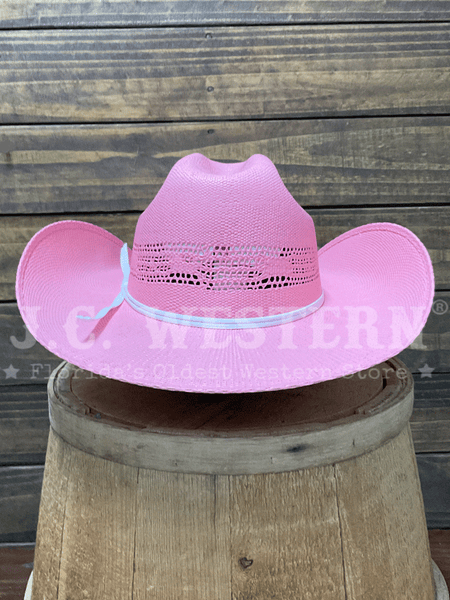 Twister T7135030 Youth Bangora Straw Western Hat Pink back view. If you need any assistance with this item or the purchase of this item please call us at five six one seven four eight eight eight zero one Monday through Saturday 10:00a.m EST to 8:00 p.m EST

