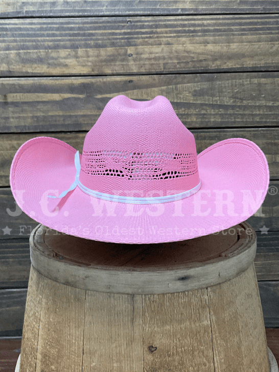 Twister T7135030 Youth Bangora Straw Western Hat Pink back view. If you need any assistance with this item or the purchase of this item please call us at five six one seven four eight eight eight zero one Monday through Saturday 10:00a.m EST to 8:00 p.m EST
