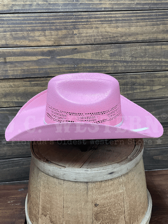 Twister T7135030 Youth Bangora Straw Western Hat Pink side view. If you need any assistance with this item or the purchase of this item please call us at five six one seven four eight eight eight zero one Monday through Saturday 10:00a.m EST to 8:00 p.m EST
