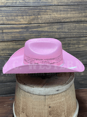 Twister T7135030 Youth Bangora Straw Western Hat Pink side view. If you need any assistance with this item or the purchase of this item please call us at five six one seven four eight eight eight zero one Monday through Saturday 10:00a.m EST to 8:00 p.m EST
