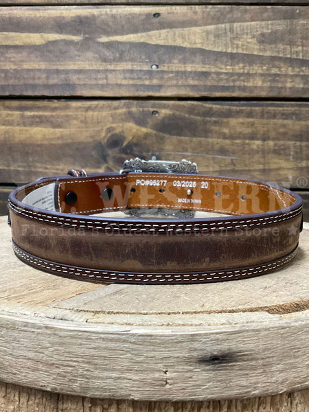 3D D120004202 Kids Crazy Horse Inlay Floral Billet Belt Brown back view. If you need any assistance with this item or the purchase of this item please call us at five six one seven four eight eight eight zero one Monday through Saturday 10:00a.m EST to 8:00 p.m EST