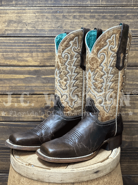 Corral A4670 Ladies Embroidery Wide Square Toe Western Boot Brown side view. If you need any assistance with this item or the purchase of this item please call us at five six one seven four eight eight eight zero one Monday through Saturday 10:00a.m EST to 8:00 p.m EST