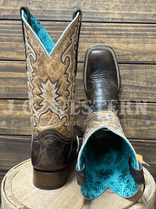 Corral A4670 Ladies Embroidery Wide Square Toe Western Boot Brown toe and back view. If you need any assistance with this item or the purchase of this item please call us at five six one seven four eight eight eight zero one Monday through Saturday 10:00a.m EST to 8:00 p.m EST
