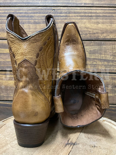 Circle G L6247 Ladies Embroidery Ankle Boot Honey back and tow view. If you need any assistance with this item or the purchase of this item please call us at five six one seven four eight eight eight zero one Monday through Saturday 10:00a.m EST to 8:00 p.m EST
