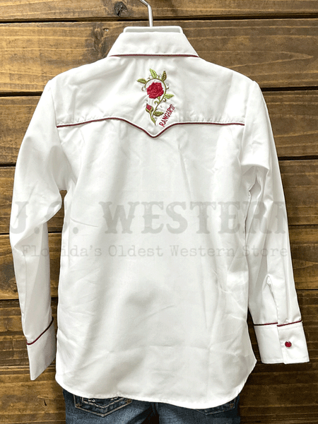 Rangers 011NA01-WHT Girls Long Sleeve Embroidery Western Shirt White back view. If you need any assistance with this item or the purchase of this item please call us at five six one seven four eight eight eight zero one Monday through Saturday 10:00a.m EST to 8:00 p.m EST