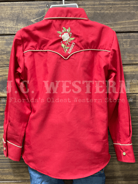 Rangers 011NA01-RED Girls Long Sleeve Embroidery Western Shirt Red back view. If you need any assistance with this item or the purchase of this item please call us at five six one seven four eight eight eight zero one Monday through Saturday 10:00a.m EST to 8:00 p.m EST