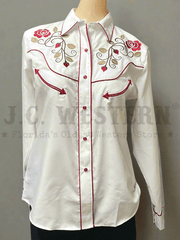 Rangers 051DA01-WHT Womens Long Sleeve Embroidery Western Shirt White front view. If you need any assistance with this item or the purchase of this item please call us at five six one seven four eight eight eight zero one Monday through Saturday 10:00a.m EST to 8:00 p.m EST