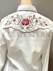Rangers 051DA01-WHT Womens Long Sleeve Embroidery Western Shirt White back view. If you need any assistance with this item or the purchase of this item please call us at five six one seven four eight eight eight zero one Monday through Saturday 10:00a.m EST to 8:00 p.m EST