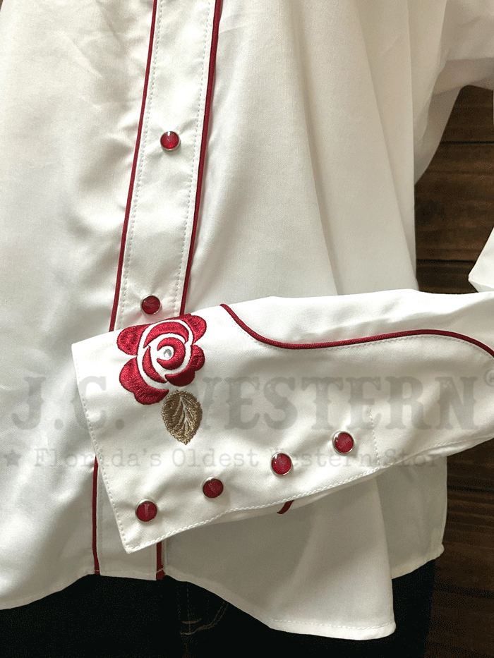 Rangers 051DA01-WHT Womens Long Sleeve Embroidery Western Shirt White front view. If you need any assistance with this item or the purchase of this item please call us at five six one seven four eight eight eight zero one Monday through Saturday 10:00a.m EST to 8:00 p.m EST
