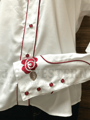 Rangers 051DA01-WHT Womens Long Sleeve Embroidery Western Shirt White cuff view.If you need any assistance with this item or the purchase of this item please call us at five six one seven four eight eight eight zero one Monday through Saturday 10:00a.m EST to 8:00 p.m EST