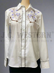 Rangers 081DA01-WHT Womens Long Sleeve Embroidery Western Shirt White front view. If you need any assistance with this item or the purchase of this item please call us at five six one seven four eight eight eight zero one Monday through Saturday 10:00a.m EST to 8:00 p.m EST