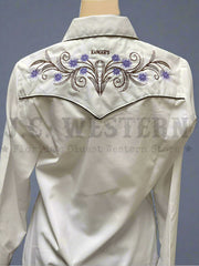 Rangers 081DA01-WHT Womens Long Sleeve Embroidery Western Shirt White back view. If you need any assistance with this item or the purchase of this item please call us at five six one seven four eight eight eight zero one Monday through Saturday 10:00a.m EST to 8:00 p.m EST