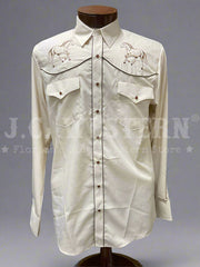 Rangers 1044CA01 Mens Running Horses Western Shirt Beige front view. If you need any assistance with this item or the purchase of this item please call us at five six one seven four eight eight eight zero one Monday through Saturday 10:00a.m EST to 8:00 p.m EST 