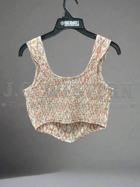 Rock & Roll Denim BW20T06275 Womens Aztec Print Tank Top Natural back view. If you need any assistance with this item or the purchase of this item please call us at five six one seven four eight eight eight zero one Monday through Saturday 10:00a.m EST to 8:00 p.m EST