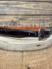 Lucchese W03106-6301-36 Custom Smooth Goat Leather Tapered Belt Black Cherry Size 36 front and side view. If you need any assistance with this item or the purchase of this item please call us at five six one seven four eight eight eight zero one Monday through Saturday 10:00a.m EST to 8:00 p.m EST


