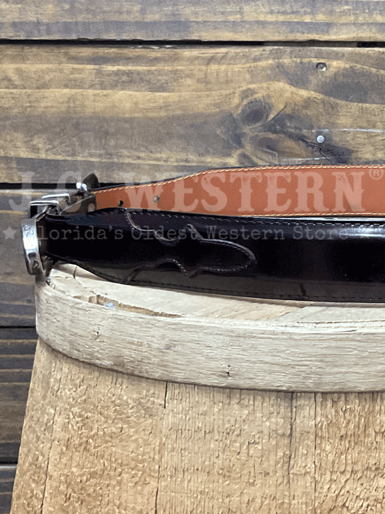 Lucchese W03106-6301-36 Custom Smooth Goat Leather Tapered Belt Black Cherry Size 36 side view of billet. If you need any assistance with this item or the purchase of this item please call us at five six one seven four eight eight eight zero one Monday through Saturday 10:00a.m EST to 8:00 p.m EST

