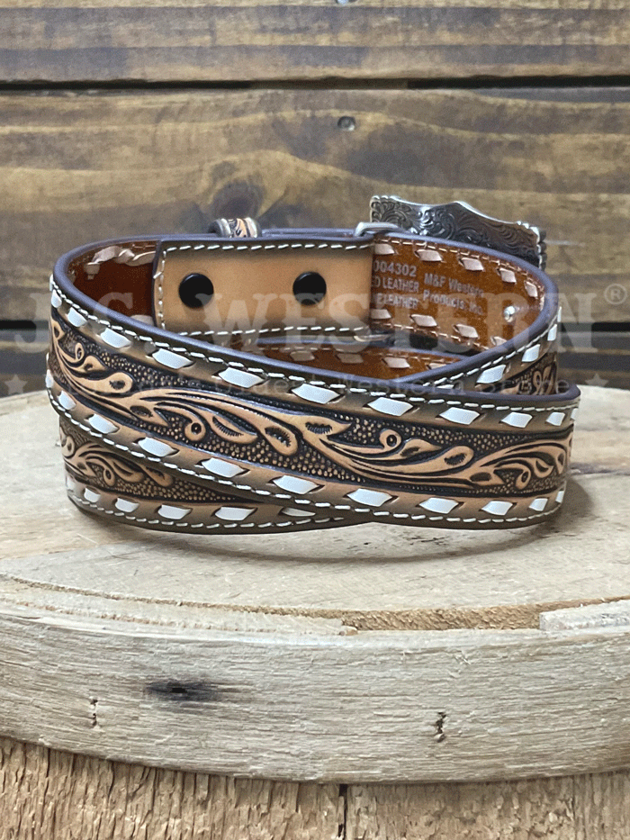 3D D120004302 Kids Embossed Buck Lace Belt With Buckle Brown front view. If you need any assistance with this item or the purchase of this item please call us at five six one seven four eight eight eight zero one Monday through Saturday 10:00a.m EST to 8:00 p.m EST