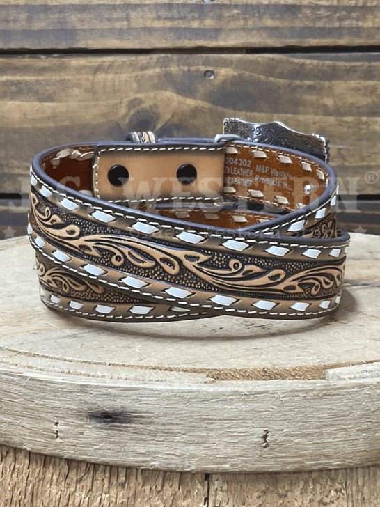 3D D120004302 Kids Embossed Buck Lace Belt With Buckle Brown back view. If you need any assistance with this item or the purchase of this item please call us at five six one seven four eight eight eight zero one Monday through Saturday 10:00a.m EST to 8:00 p.m EST