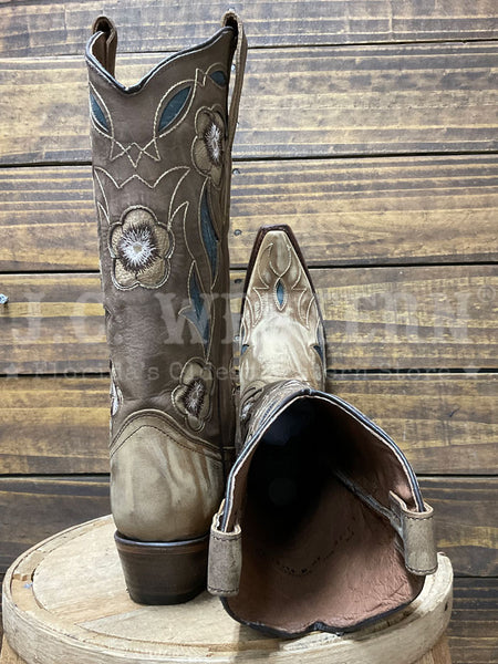 Circle G L6155 Ladies Inlay & Embroidery Boot Sand Bark back and toe view. If you need any assistance with this item or the purchase of this item please call us at five six one seven four eight eight eight zero one Monday through Saturday 10:00a.m EST to 8:00 p.m EST