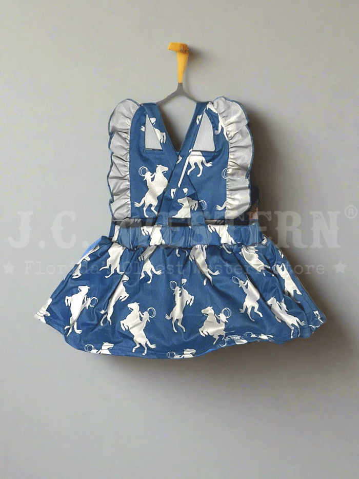 Shea Baby ORP06 Kids Raring Horse Cross Romper Blue front view on model. If you need any assistance with this item or the purchase of this item please call us at five six one seven four eight eight eight zero one Monday through Saturday 10:00a.m EST to 8:00 p.m EST

