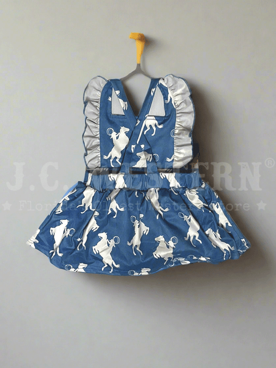 Shea Baby ORP06 Kids Raring Horse Cross Romper Blue back view on display. If you need any assistance with this item or the purchase of this item please call us at five six one seven four eight eight eight zero one Monday through Saturday 10:00a.m EST to 8:00 p.m EST

