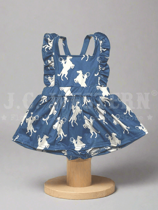 Shea Baby ORP06 Kids Raring Horse Cross Romper Blue front view on display. If you need any assistance with this item or the purchase of this item please call us at five six one seven four eight eight eight zero one Monday through Saturday 10:00a.m EST to 8:00 p.m EST

