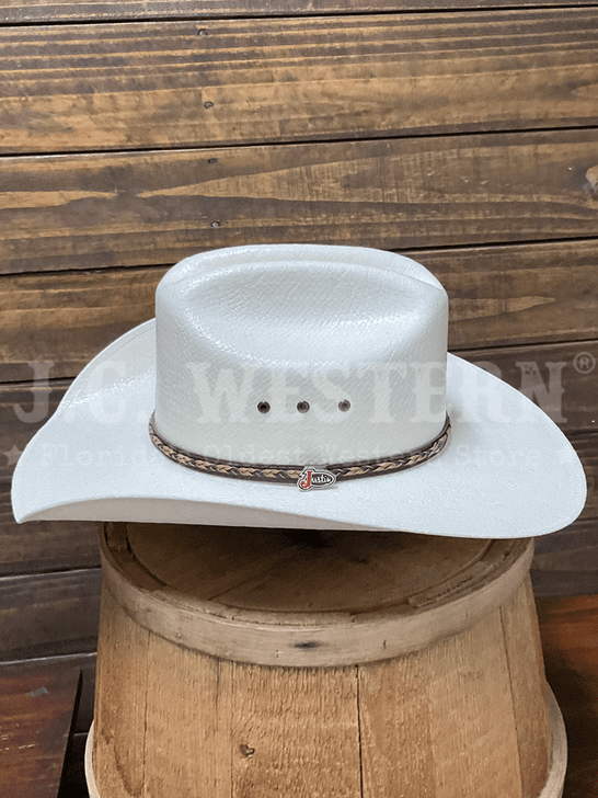 Justin JS1156MRGN40 10X MORGAN Straw Cowboy Hat Ivory side view. If you need any assistance with this item or the purchase of this item please call us at five six one seven four eight eight eight zero one Monday through Saturday 10:00a.m EST to 8:00 p.m EST


