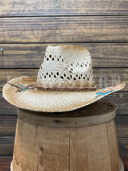 Scala LR773-TEA SAN MINATO Hand Woven Raffia Western Hat Tea Tan side / front view. If you need any assistance with this item or the purchase of this item please call us at five six one seven four eight eight eight zero one Monday through Saturday 10:00a.m EST to 8:00 p.m EST