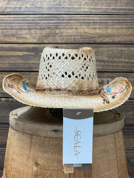 Scala LR773-TEA SAN MINATO Hand Woven Raffia Western Hat Tea Tan back view. If you need any assistance with this item or the purchase of this item please call us at five six one seven four eight eight eight zero one Monday through Saturday 10:00a.m EST to 8:00 p.m EST