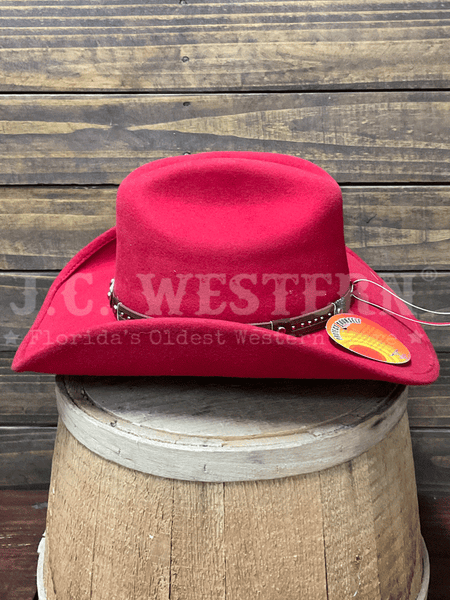 Bullhide ACTIVATED 0788R Womens Fashion Felt Collection Hat Red side view. If you need any assistance with this item or the purchase of this item please call us at five six one seven four eight eight eight zero one Monday through Saturday 10:00a.m EST to 8:00 p.m EST